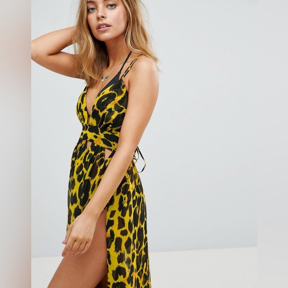 ASOS Cheetah Print Chiffon Maxi Beach Sheer Dress Dress Cover Up - Picture 3 of 10